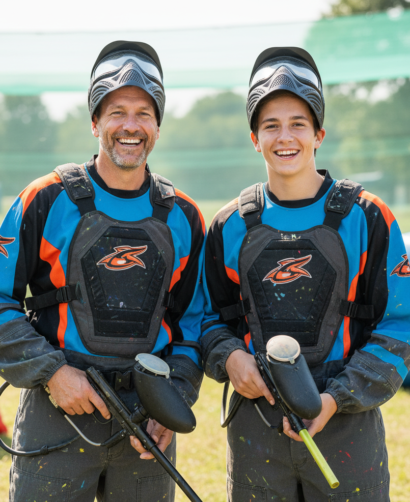 Padre e hijo jugando Paintball
